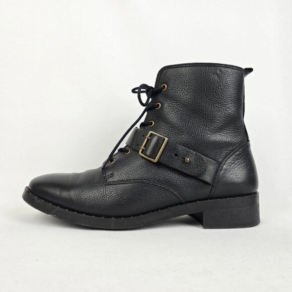 Souliers Sézane Black Leather Combat Boots Size 10 - Picture 1 of 9